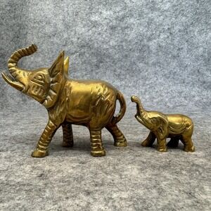 Solid Brass Elephants Set Animal Statue‎ Small Sculpture Tabletop Figurine Decor